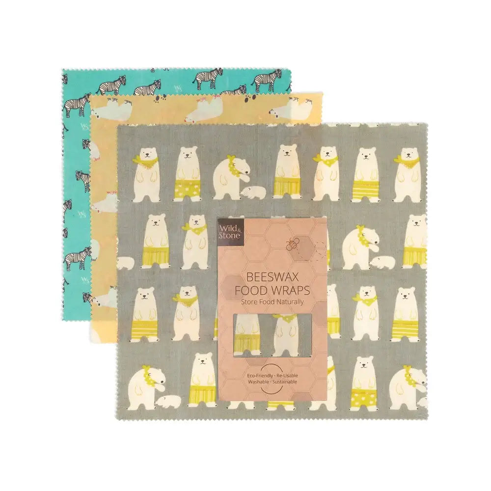 Beeswax food wraps by Wild & Stone featuring fun animal designs for eco-friendly food storage.