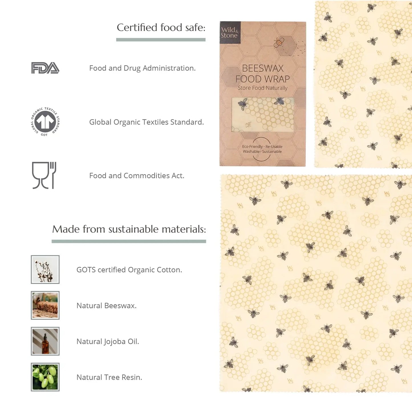 Beeswax Wrap - 3 Pack by Wild and Stone