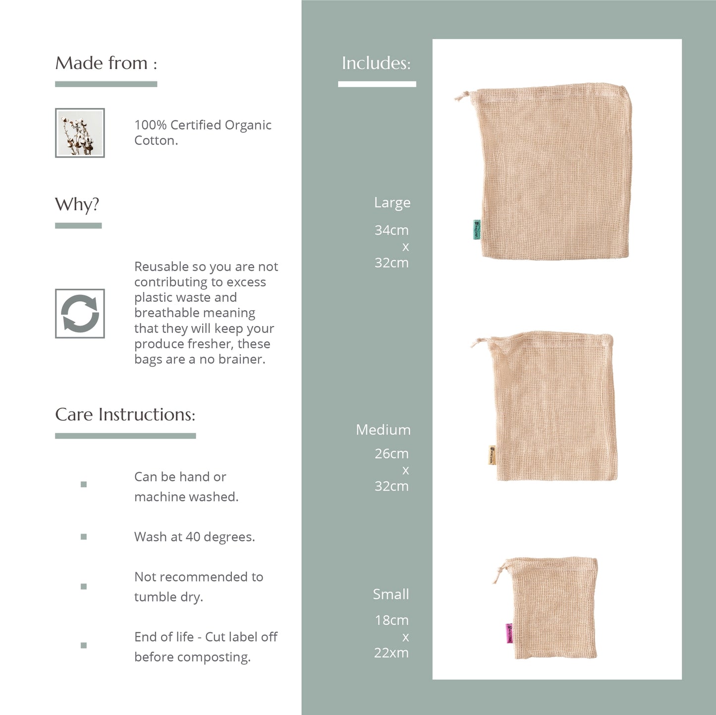 Organic Cotton Reusable Mesh Produce Bag by Wild & Stone